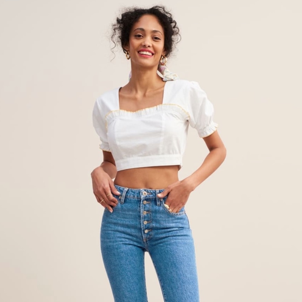 Rouje White Cropped Puff-Sleeve Top